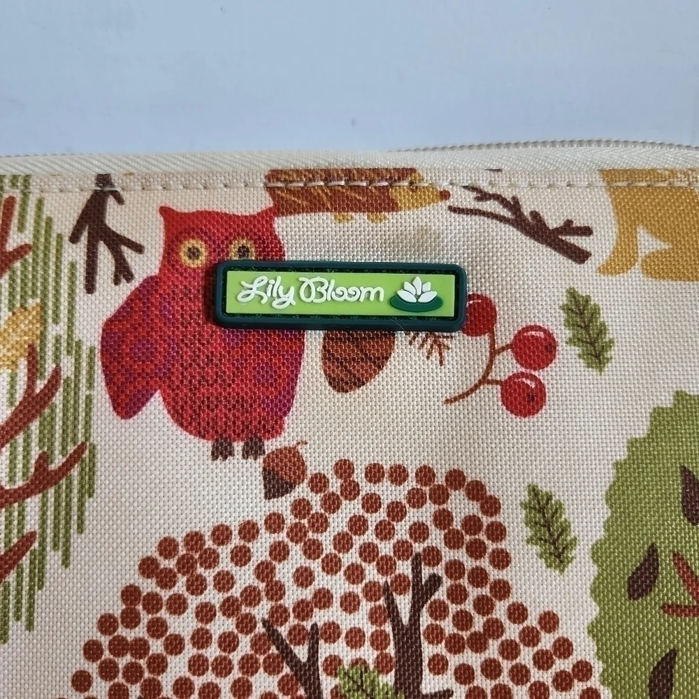 Lily Bloom Forest Owl Fox Porcupine Tan Green Zip Around Wallet